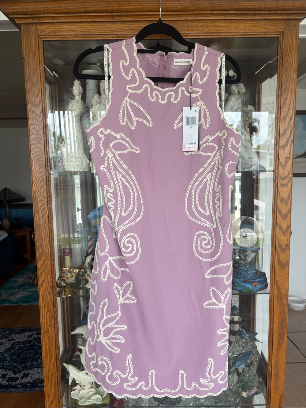 Avec Les Filles Lavender Mini Dress with White Embroidery